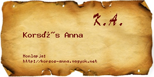 Korsós Anna névjegykártya
